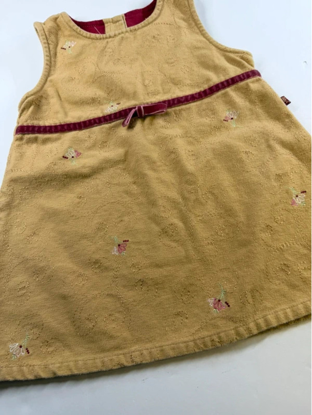 Vintage McKids Toddler Girls Size 2T Faux Suede Embroidered Floral Jumper Dress